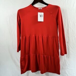 Love, Fire Red Babydoll Tunic Top Juniors L (Women's S/M) NWT Long Sleeve